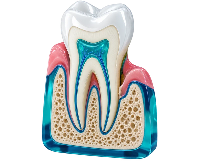 Ilustración 3D: periodontitis inicial