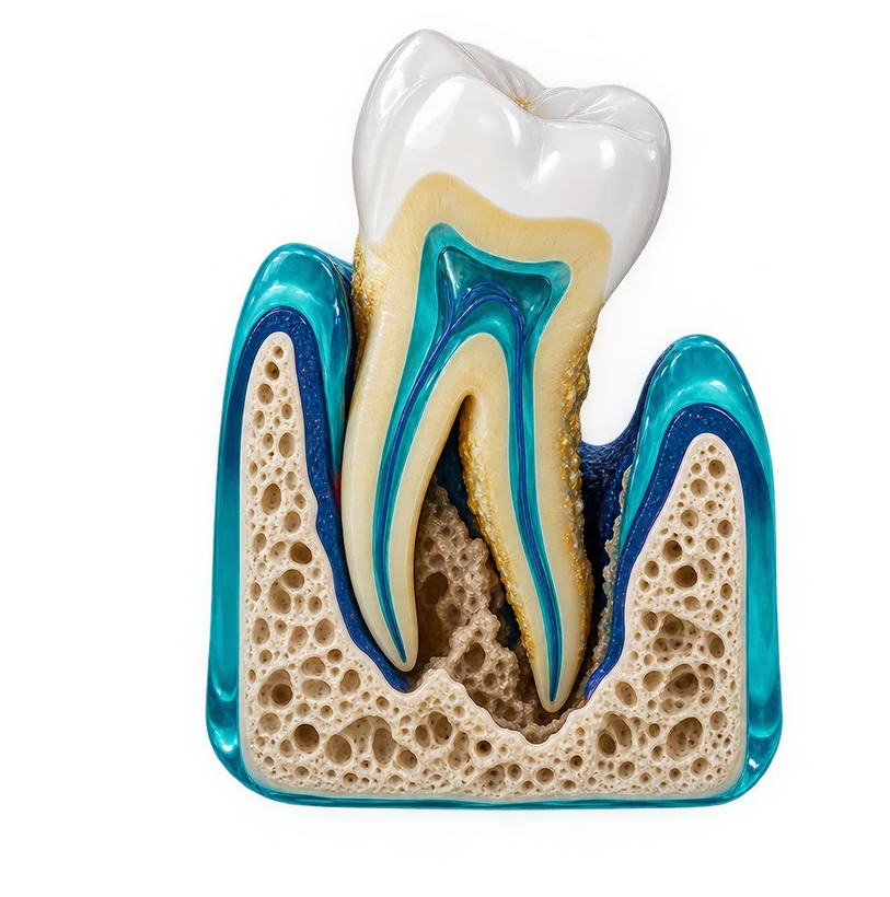 Ilustración 3D: periodontitis avanzada